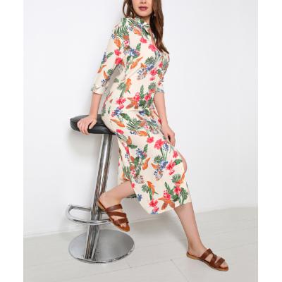 Misell Women's Casual Dresses Cream - Cream & Green Floral Button-up Shirt Dress - Women