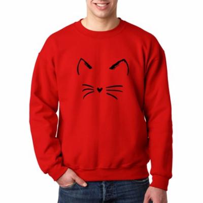 Trendy USA 1128 - Crewneck Cat Whiskers Silhouette Heart Nose Sweatshirt Small Red