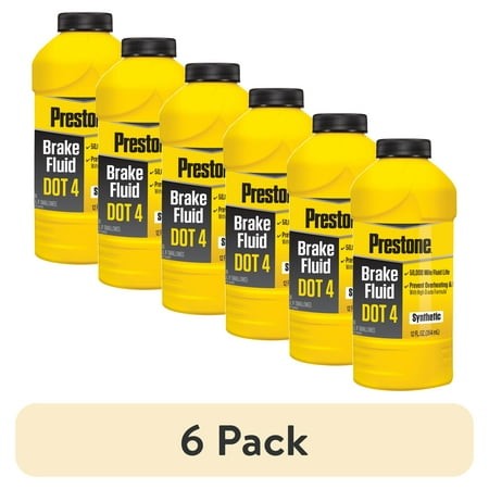 (6 Pack) Prestone DOT 4 Motor Vehicle Brake Fluid for Cars and Trucks - 12 Fl Oz- Synthetic  High Grade  50 000 Mile