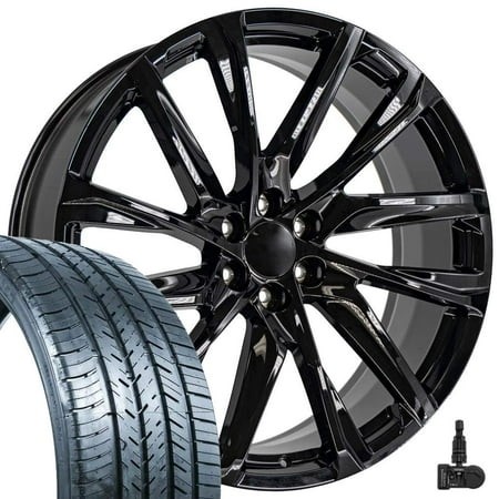 OE Wheels CA90 26 Inch Rims and Tires Fit Escalade Style 6x139.7 26x10 Gloss Black - Hollander 4875 - Force UHP 295/30-26 (Set of 4)