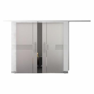 Double Sliding Glass Barn Door/Frosted, Clear Line Design, 80x 84