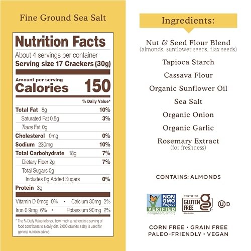 Simple Mills Almond Flour Crackers, Fine Ground Sea Salt - Gluten Free, Vegan, Healthy Snacks, 4.25 Ounce (Pack of 3) thumbnail