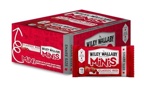 Wiley Wallaby Classic Red Mini Licorice Bites 3.5 Ounce Gourmet Soft & Chewy Australian Strawberry Licorice Candy Bags  18 Pack