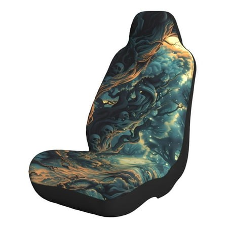 Tebeau Enchanted Forest Skull Path Print Car Seat Cushions  Seat Covers for Cars Trucks SUV  Water Resistant Car Seat Cushion  Interior Accessories  U