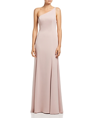 Watters & Watters Womens Pink Spaghetti Strap Asymmetrical Neckline Full-Length Formal Fit + Flare Dress Plus 16W - All