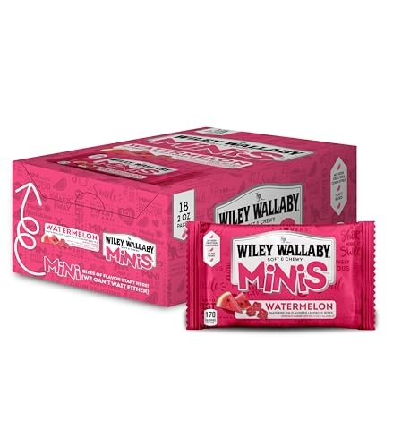 Wiley Wallaby Mini Licorice Bites 2.0 Ounce Classic Gourmet Soft & Chewy Australian Watermelon Licorice Candy Bags, 18 Pack