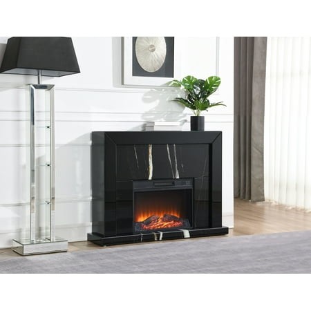 Newboti Furniture Drisana Black Mirrored Finish Fireplace 4723