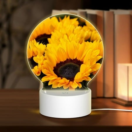 Coaee Flower Bush Sunflower for Round Acrylic LED Desk Lamp 3 Color Change Decor Night Light Acrylic Sleep Night Light as Best Gifts for Women Teens B