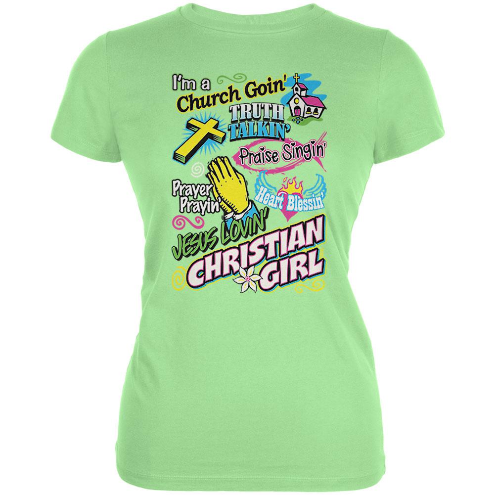 I'm a Church Goin Prayin Jesus Christian Girl Juniors Soft T Shirt Mint LG