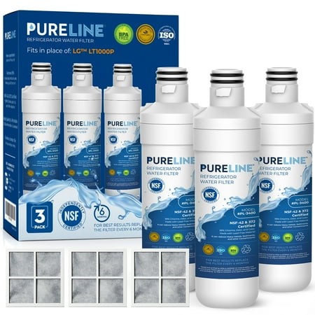 Pureline LT1000P Refrigerator Water Filter Replacement for LG LT1000PC  ADQ747935  MDJ64844601  Kenmore 46-9980 and LT120F Air Filter Replacement (3 P