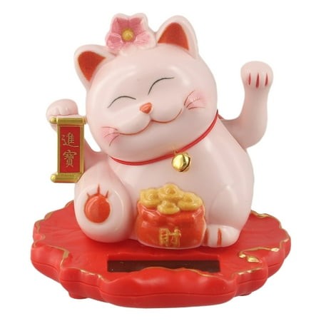 1Pc Solar Lucky Cat Ornaments Light-Sensing Slar-Powered Lucky Cat Automatically Waving Its Hands Car Shop Front Desk Decoration 2313-Pink