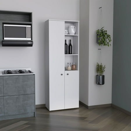 Miekor Furniture Riner Multistotage 67  H with 5-tier Storage Shelves and 2 Doors  White 9734