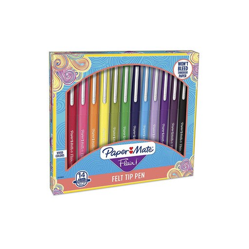 Paper Mate Flair Felt Tip Pens, Medium Point (0.7mm), Assorted Colors, 14 Count