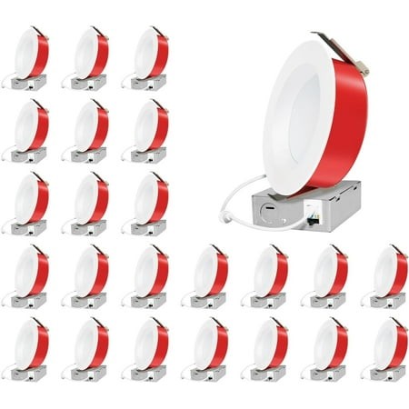 24 Pack 2 Hour Fire Rated LED Recessed Lighting 6 Inch  2700K/3000K/3500K/4000K/5000K Selectable  Dimmable  1100LM  Smooth Trim Anti-Glare Wafer Light