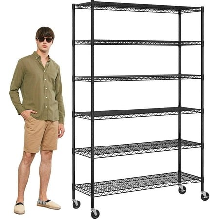 6 Tier Storage Shelves  5999 Lbs Capacity Metal Shelf with Wheels Height Adjustable NSF Certification 48  L×18  W×72  H Heavy Duty Wire Shelving Uni