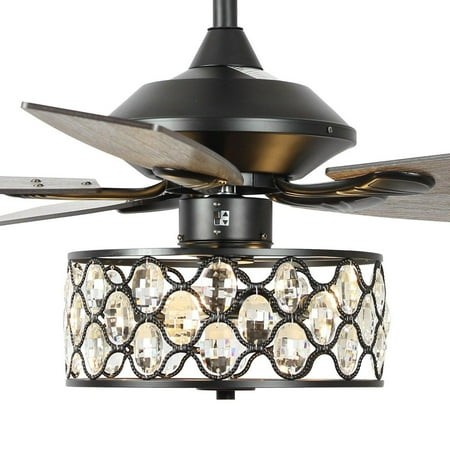 Parrot Uncle 52 Modern 4-Light Chandelier Crystal Ceiling Fan with Remote  Matte Black