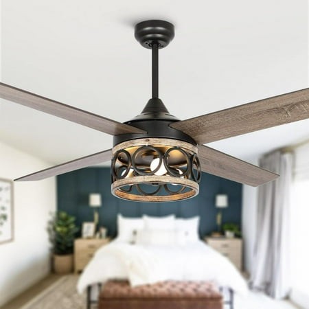 Parrot Uncle 52-inch Industrial 3-Light Matte Black LED Ceiling Fan with Remote