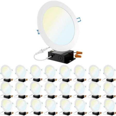 Sunco 24 Pack 8 Inch Ultra Thin LED Recessed Canless Smooth Trim Wafer Thin Indoor Ceiling Lights Slim Selectable 2700K/3000K/4000K/5000K/6000K Dimmab