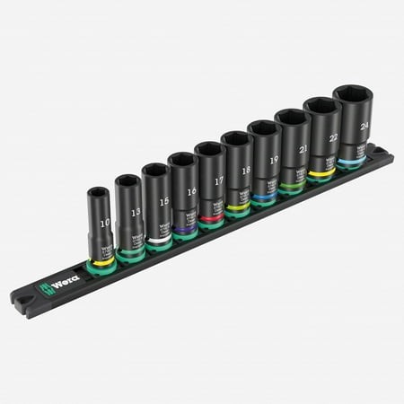 Wera Tools 9660 Magnetic Rail B Impaktor Deep 1 Socket Set  10 Pieces