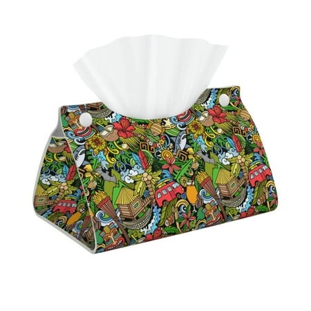 Pofeuu Hawaiian Culture Symbols 1 Print Tissue Box Cover  Modern Decorative PU Leather Rectangular Tissue Box Case Organizer Holder for Vanity Counter