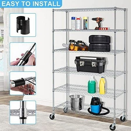 Storage Shelves Heavy Duty  5999 Lb Capacity Wire Shelving Units Metal Shelf with Wheels NSF Certification 48  L×18  W×72  H Height Adjustable for P