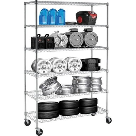 Storage Shelves Heavy Duty 5999 Lb Capacity Wire Shelving Units Metal Shelf with Wheels NSF Certification 48  L×18  W×72  H Height Adjustable for Pa