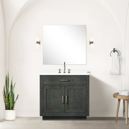 36  W X 22  D Black Oak Vanity for Bathroom with Cultured Marble Surface  Faucet  Soft Close Drawers Bath Cabinet 36 in. 22 D  Counter  Close  Solid W