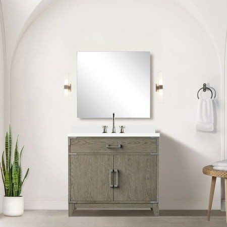 36 in. W Grey Oak Bath Vanity with Cultured Marble Countertop  Robust Solid Wood Frame  Soft Close  and Ample Shelf Space X 22 Counter  Construction  
