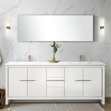 80  X 20  White Bath Vanity with Marble Countertop  Rose Gold Faucet  70  Mirror - to Scratches and Stains Bathroom 80 in. W 20 D  Cultured Counter  7