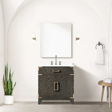 Brown Oak Bathroom Vanity 30 X22  - Cultured Marble Counter & Faucet Plentiful Drawer Storage Soft Close Hand-polished 30  W X 22  D Bath with Top Amp