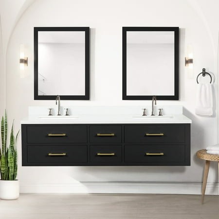 72  W X 22  D Black Bathroom Vanity with Cultured Marble Counter and Faucet - Soft Closing Cabinet Made of Wood 72 in. 22 for Countertop Faucets Close