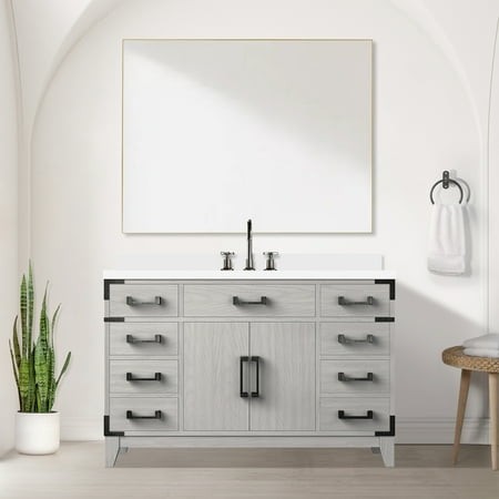 White Oak Bathroom Vanity 48  X 22   Cultured Marble Counter  Faucet  46  Mirror - Contemporary Style Single Bath Cabinet 48 in. 22 in.  46 Storage