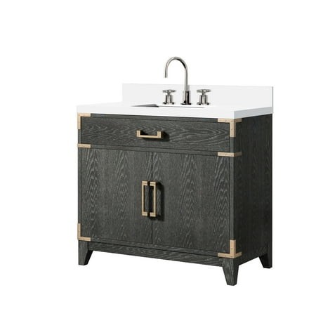 36 in W X 22 D Black Oak Bath Furniture - Hand-polished Cultured Marble Counter  Faucet  Soft Close Cabinet Vanity Sealed Countertop  Drawer