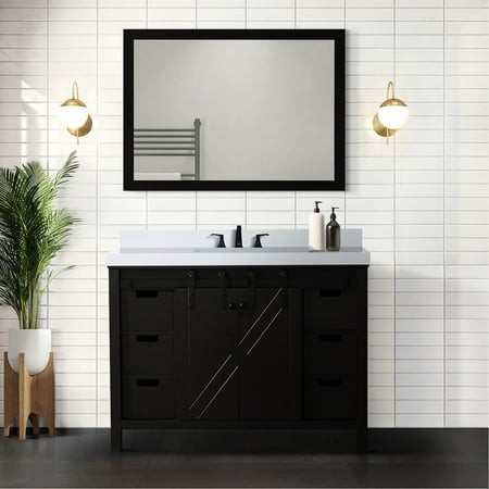 Brown Vanity for Bathroom - 48 in. X 22 in.  Cultured Marble Counter  44 Mirror  Drawer Storage Options 48 W 22 D Bath Countertop  Soft Close  Interio