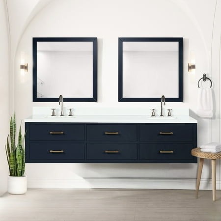 Blue 80  X 22  Double Bath Vanity Cabinetry  Cultured Marble Counter & Solid Wood Frame - Soft Close Aspect Mounting Process Countertop Steps