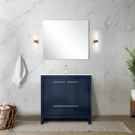 36 in. W X 20 D Navy Blue Bath Cabinet - Cultured Marble Counter Solid Wood Soft Close Scratch and Stain Ample Storage Space Revealed Discovered