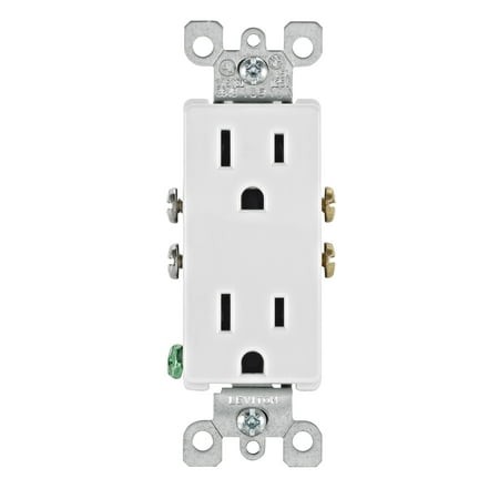 Leviton 5325-WMP 15 Amp  125 Volt  Decora Duplex Receptacle  Residential Grade  Grounding  10-Pack  White