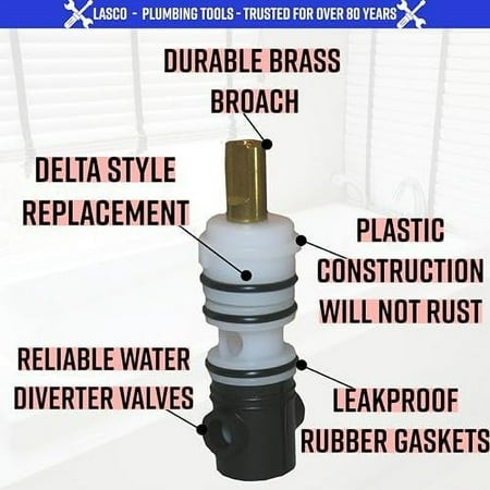 S-735-4T Diverter  0489 Delex Pattern Broach  for 3 Handle Tub and Shower Valve  Fits Many Valves White/ Black