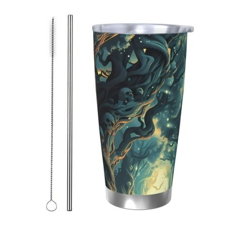 Picia Enchanted Forest Skull Path Pattern 20 Oz Tumbler Stainless Steel Vacuum Insulated Coffee Ice Cup Double Wall Travel Flask Dual Lid Water Bottle