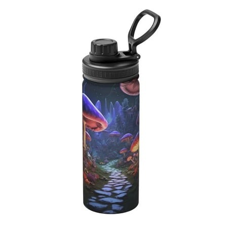 Lsque Jungle Path Glowing Mushrooms Pattern Water Bottle 18oz Sports Insulated Kettle for Cycling Gym Basketball Outdoor  Suitable as a Present