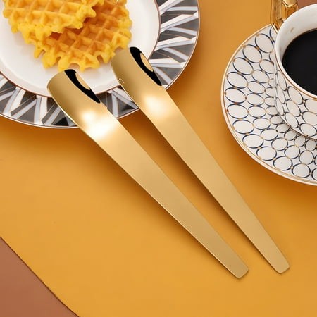 Vrorvz Premium Stainless Steel Long Handle Flat Spoon Set for Ice Cream Cake Desserts Dumplings Elegant Design Suit for Everyday Use and Special Occas
