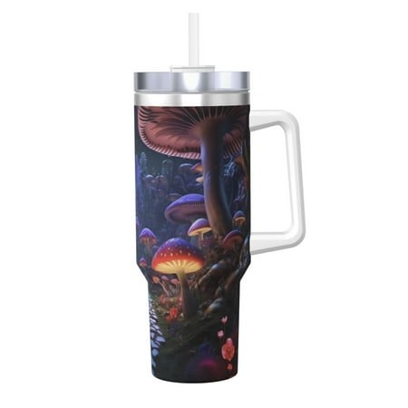 Vsdgher Jungle Path Glowing Mushrooms Pattern 40 Oz Tumbler with Handle and Straw Lid | Insulated Cup Reusable Stainless Steel Water Bottle Travel Mug