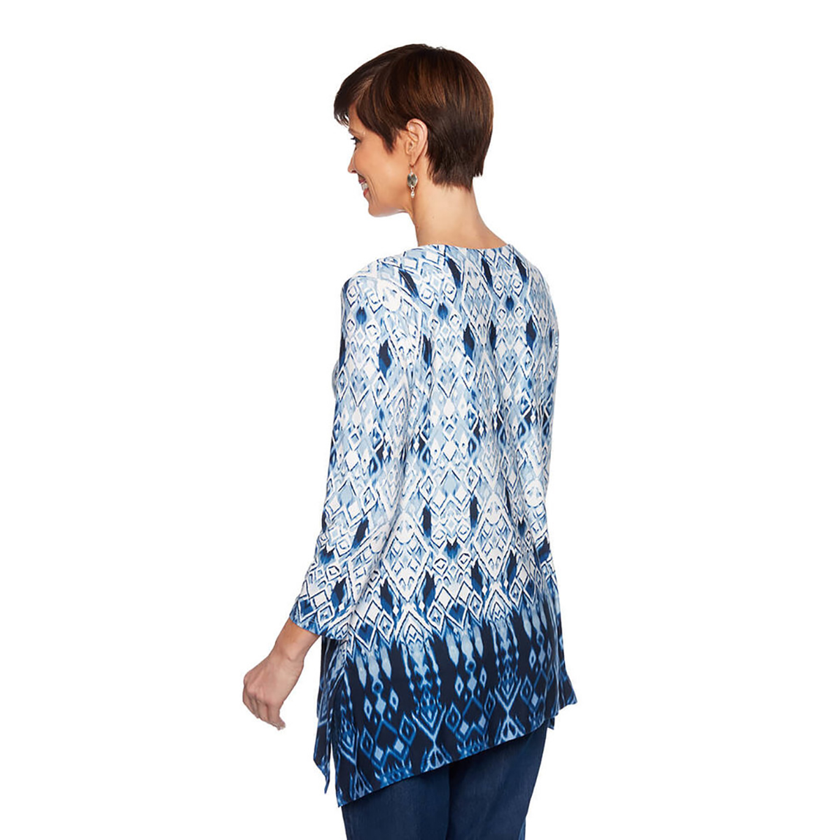 Petite Ruby Rd. Must Haves 3/4 Sleeve Ikat Keyhole Neckline Tunic Sage Multi thumbnail