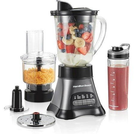 Blender for Shakes and Smoothies & Food Processor Combo  with 40oz Glass Jar  Portable Blend-in Travel Cup & 3 Cup Electric Food Chopper Attachment  7