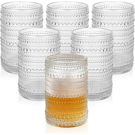 Vintage Glassware Drinking Glasses Set of 6 15 Oz Hobnail Glass Cups Embossed Clear Water Tumbler for Beer Cocktail Whiskey Juice and Various Mixed Dr