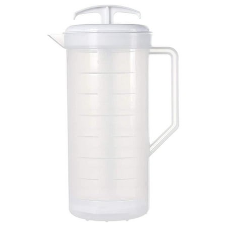 Mixing Pitcher for Drinks  Plastic Water Pitcher with Lid and Plunger with Angled Blades  Easy-Mix Juice Container  2-Quart Capacity (White  One) 64 O