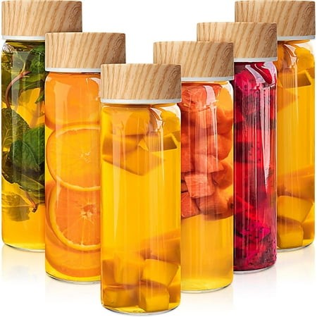 6 Pack Glass Bottle with Lids 16 Oz Wide Mouth Juice Bottles Milk Drinking Glass Bottles Reusable Airtight Juicing Cups Leak Proof Water Jar for Juici