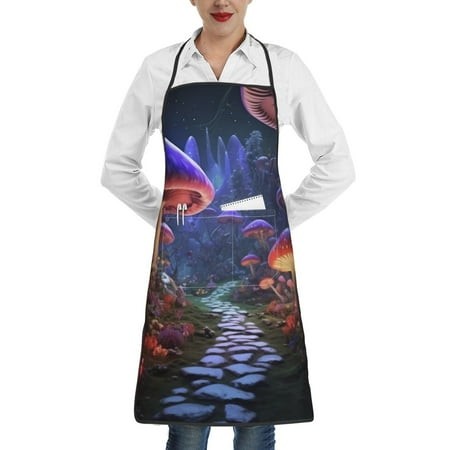 Matuu Jungle Path Glowing Mushrooms for Adjustable Cooking Aprons for Women with Pockets Kitchen Aprons for Men Water and Oil Resistant