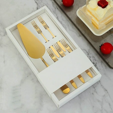 RuiJiao Premium Cake Knife and Fork Set - Stainless Steel Ice Cream Spoons  Cake Forks  and Fruit Forks for Dessert  Ice Cream  and Fruits - Elegant a