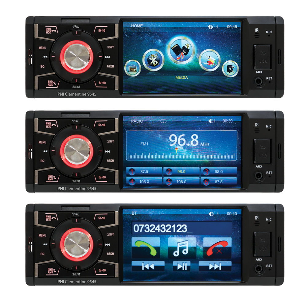 MP5 Player Clementine 9545 1DIN Display 4 Inch, 50Wx4, Bluetooth, FM Radio, SD and USB, 2 RCA Video thumbnail